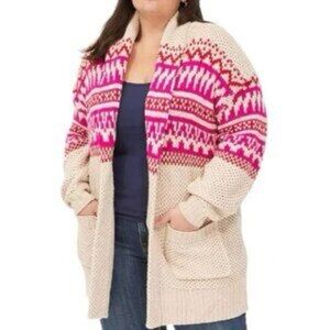 Lane Bryant Oatmeal Heather Jacquard Shawl Collar Cardigan Sweater Plus 14/16 1X